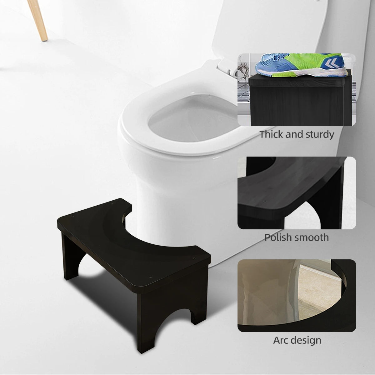 Sturdy Portable Bamboo Toilet Squat Stool for Adults,Wide and Stable,Bathroom Potty Stool,Easy to Use and Clean, Portable Design